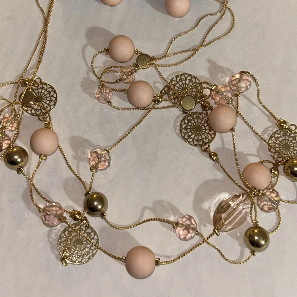 NWT Nicole Miller Three strand embellished long necklace & drop earrings set